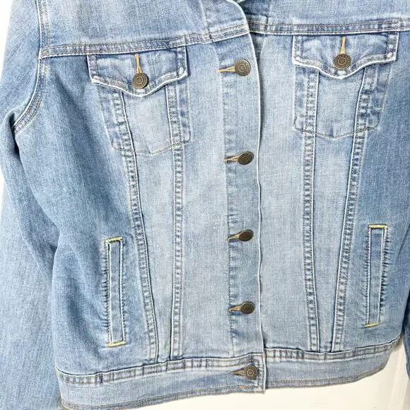 Old Navy ON Classic Denim Jacket Stretch Mid-Lighter Wash Size Large L Layering - Picture 6 of 8